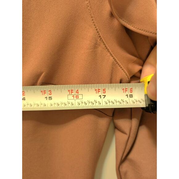 New! Express Ruffle Flutter Sheer Bodycon Vneck Mini Dress Rose Brown Size M - Picture 9 of 11